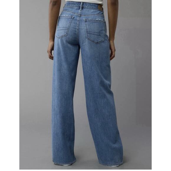 American Eagle Dreamy Drape Stretch Super High-Waisted Baggy Wide-Leg Jeans 12L - Picture 2 of 11